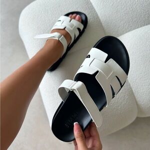 White Chunky Velcro Strap Flat Sandals
